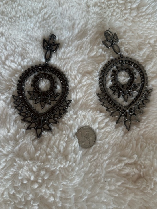 Zara Crystal Chandelier Oversize Drop Earrings Black & Silver-Tone - Picture 4 of 5